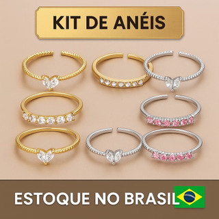 Conjunto de Anel de Coração com Zircônia, Elegante, Ajustável, Dourado ou Prateado – Joia da Moda Feminina