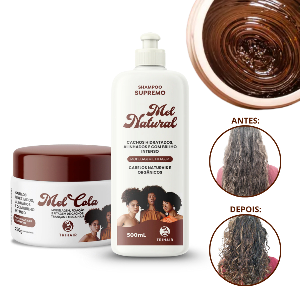 Mel Cola Trihair Para Definição Do Cabelo 250g + Ativador de Cachos Mel Natural 500ml em Oferta na Shopee