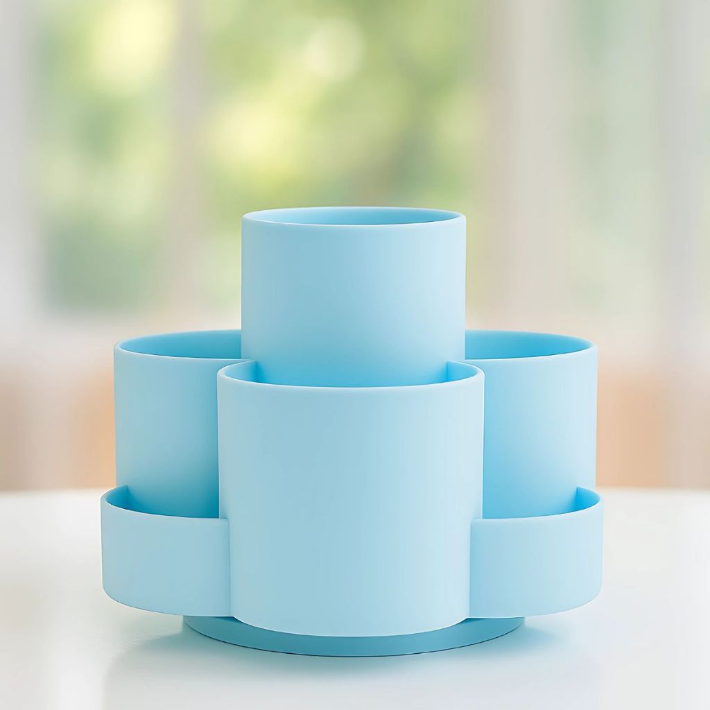 Organizador de Mesa Multi Divisórias Redondo Flor Giratório Porta Caneta Lápis Treco Multifuncional