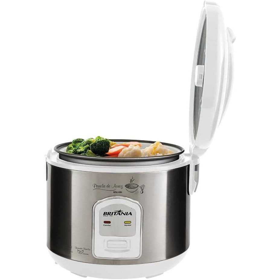 Panela De Arroz Britania 10 Xicara Branca / Prata 700w 220v Bpa10bi