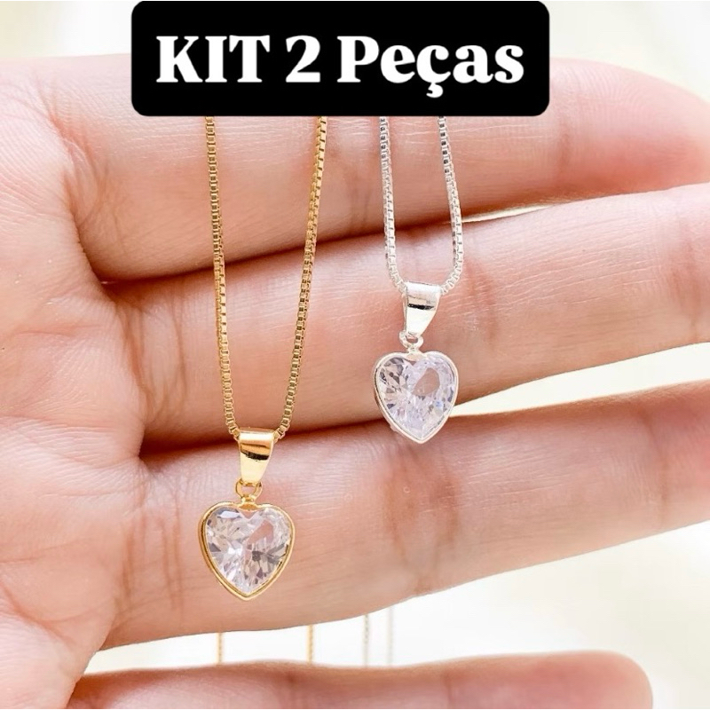 Kit 2 Colares Femininos Ponto de Luz Zircônia Ouro 18k Prata 925 Delicado Minimalista em Oferta na Shopee