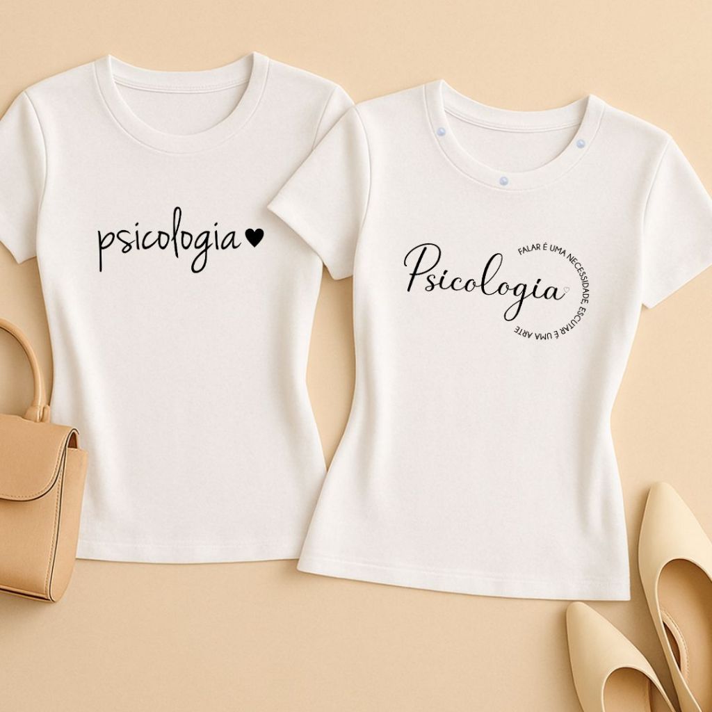 Kit 2 T-shirt Camisetas Femininas Psicologia Minimalista Blusa de Profissões