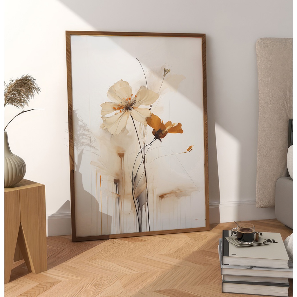 Quadro De Flores Abstrato Para Sala Quadro Minimalista Com Moldura Quadro Natureza Estilo Aquarela