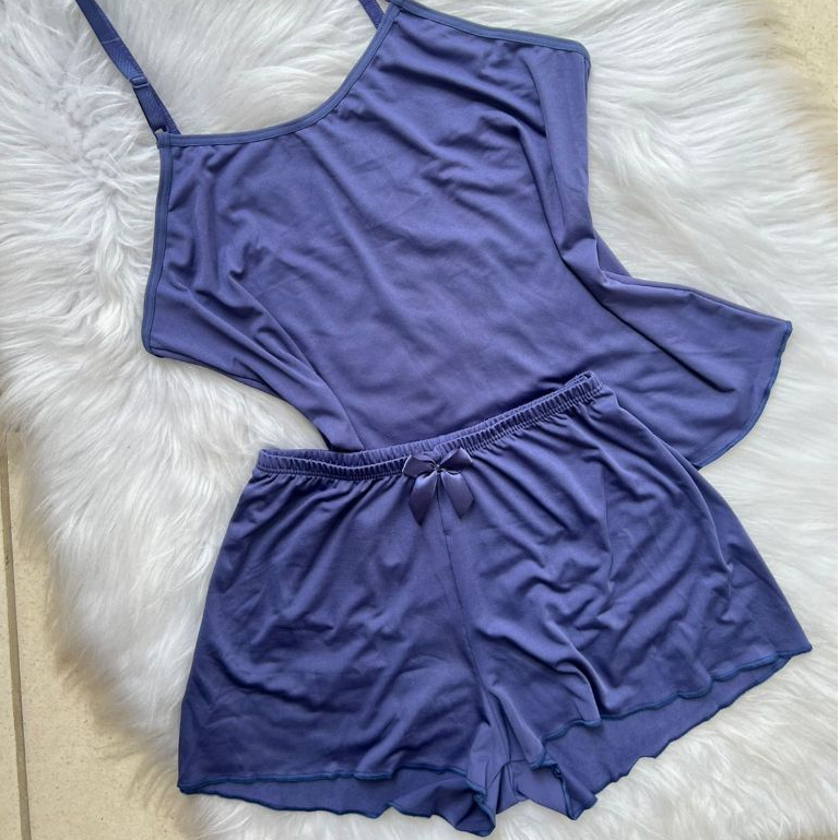 Mit Lingerie Baby Doll Short Doll Pijama Feminino Adulto Básico Liso Com Alça Regulável