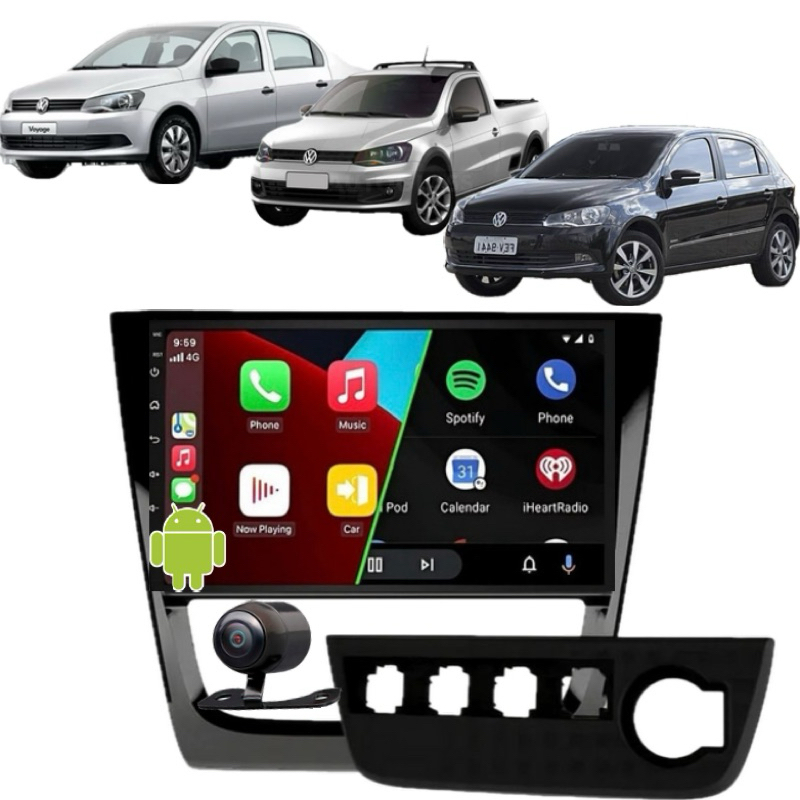 Multimídia Android 9Pol Gol G6 Saveiro G6 Voyage G6 CarPlay WiFi GPS + Moldura + Camera