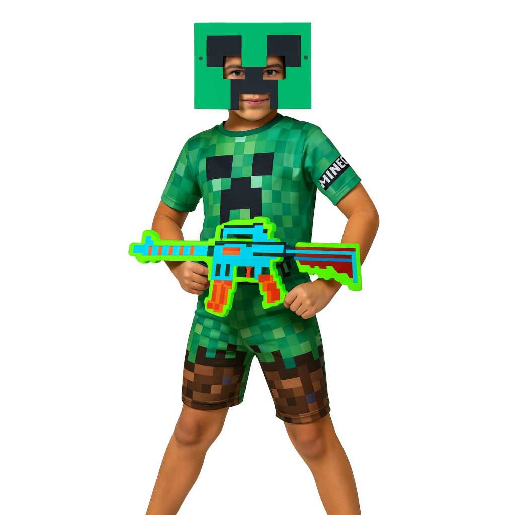 Fantasia Infantil Minecraft + Arminha Luz E Som Envio Já! em Oferta na Shopee