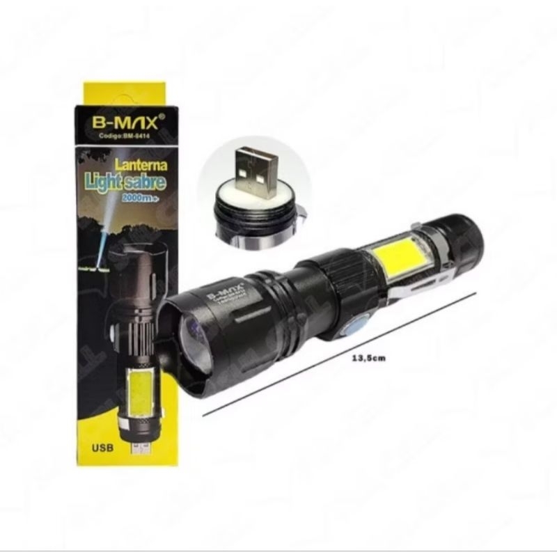 Lanterna Tática Magnética Led Recarregável com Luz de Emergência Vermelha COB Zoom e USB Sabre DeLuz
