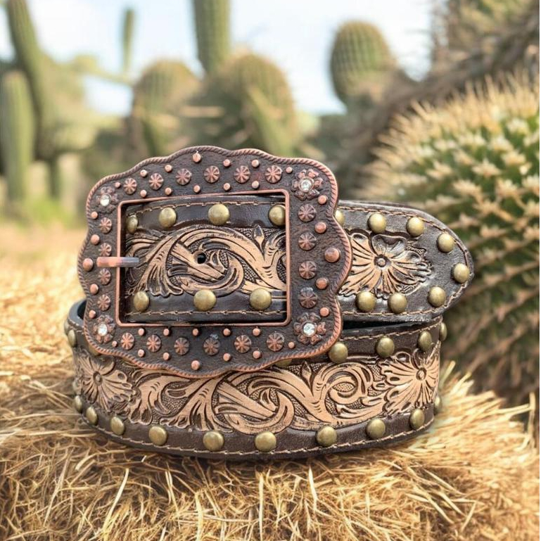 Cinto Feminino Country De Couro Legítimo E Detalhes Em Strass em Oferta na Shopee