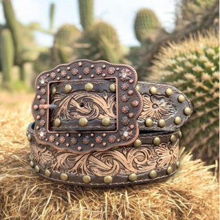 Cinto Feminino Country De Couro Legítimo E Detalhes Em Strass em Oferta na Shopee