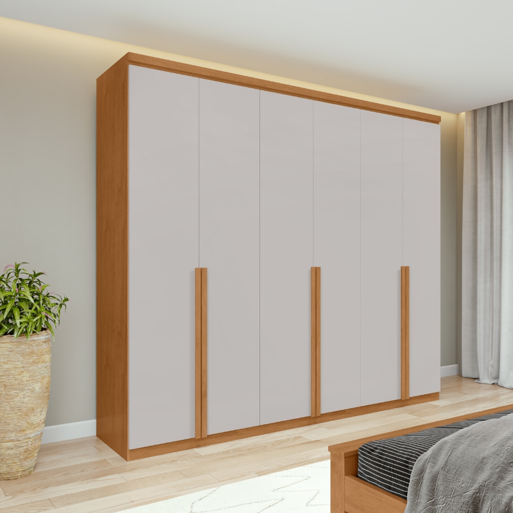 Guarda-Roupa Casal 100%MDF Alonzo 6 Portas 4 Gav Amêndoa/Off em Oferta na Shopee