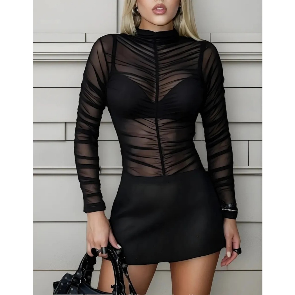 Body Drapeado Manga Longa Feminina