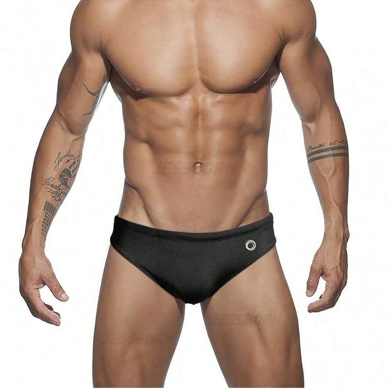 Sunga natação masculinas calças de praia surf cintura baixa sexy com bojo cor sólida