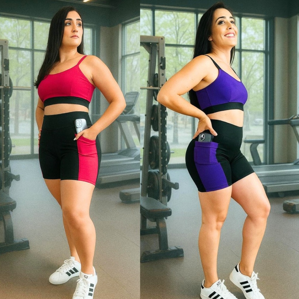 KIT 2 CONJUNTOS FITNESS FEMININO COM BOLSO LATERAL - CONJUNTO ACADEMIA em Oferta na Shopee