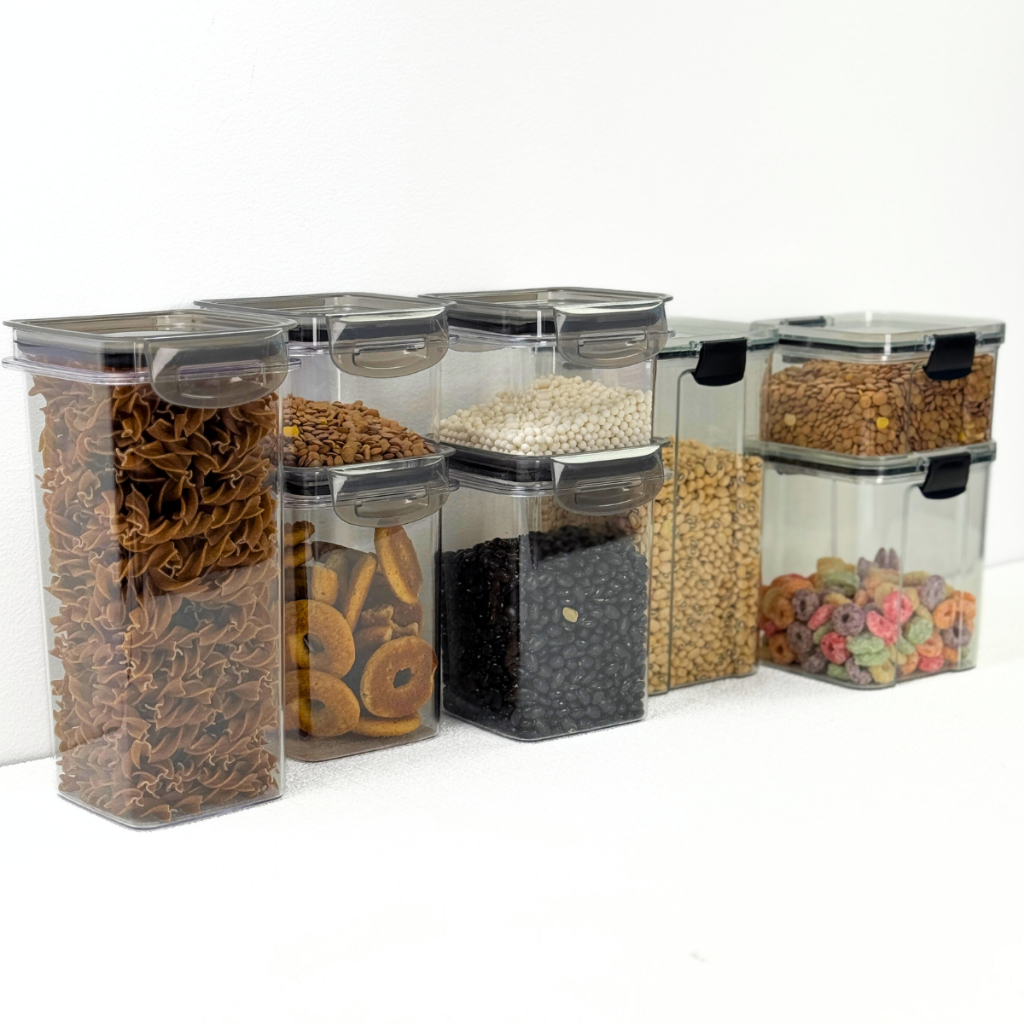 Conjunto de  Potes Herméticos em Acrílico Cristal com Trava e Design Empilhável - Organizador para Mantimentos Concept