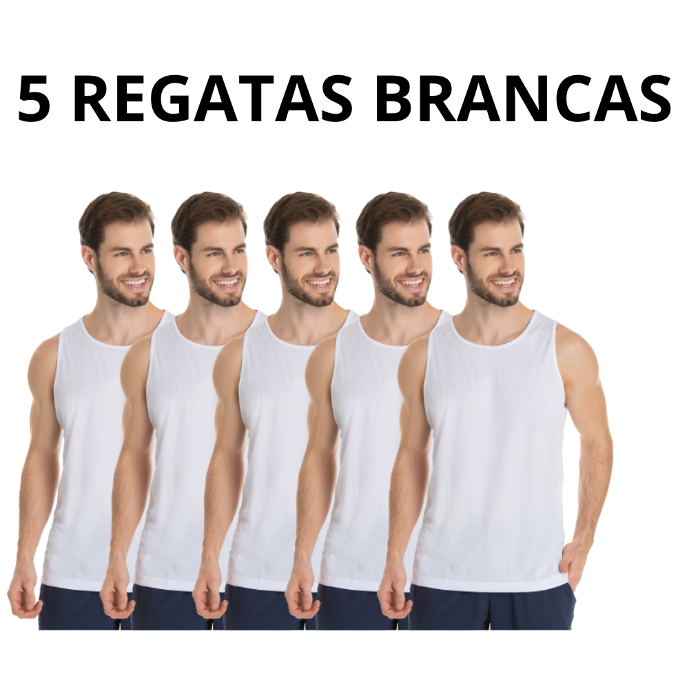 Kit 5 Camisas Regata Branca Proteção 100% Camiseta Poliéster Sublimação