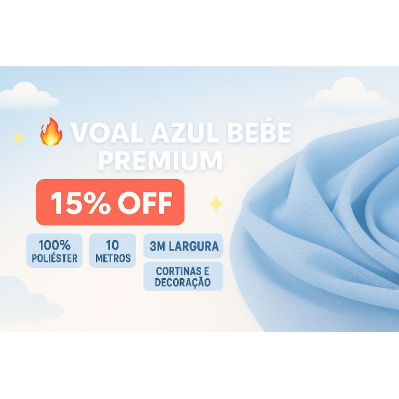 Tecido Voal Azul Bebê Premium 100% Poliéster 10m x 3m Cortinas Decoração Infantil Delicado"