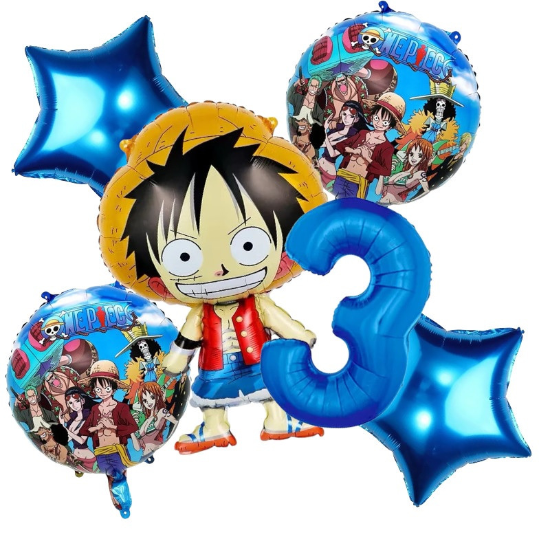 kit 5 pçs Balão ONE-PIECE Festa Decoração Luffy De Aniversário + Número Decorações Pirata — imagem 2 de 2