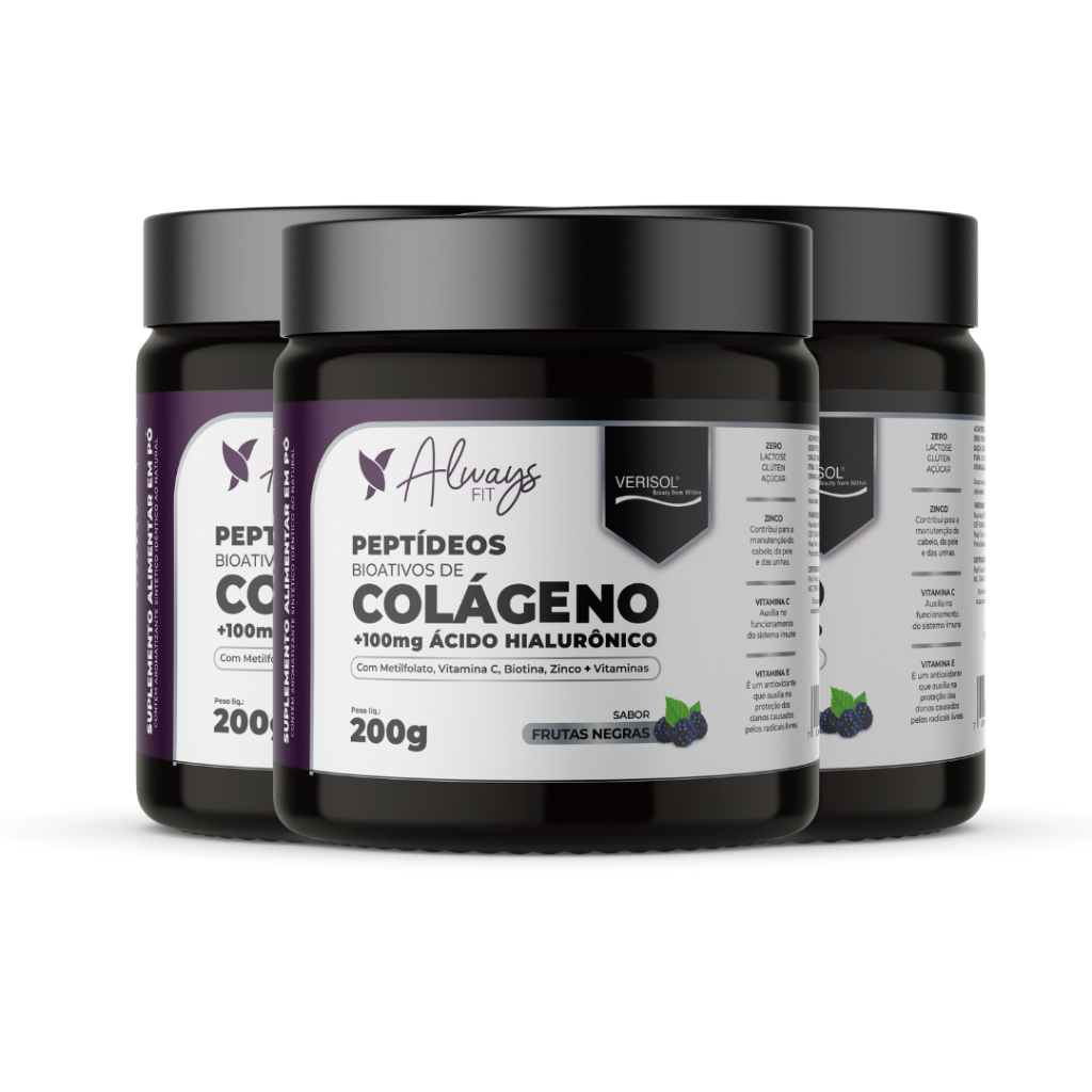 Colágeno Verisol Peptídeos Bioativos, 100mg Ácido Hialurônico, Metilfolato, Fibras + Vitaminas e Minerais - 3 Unidades