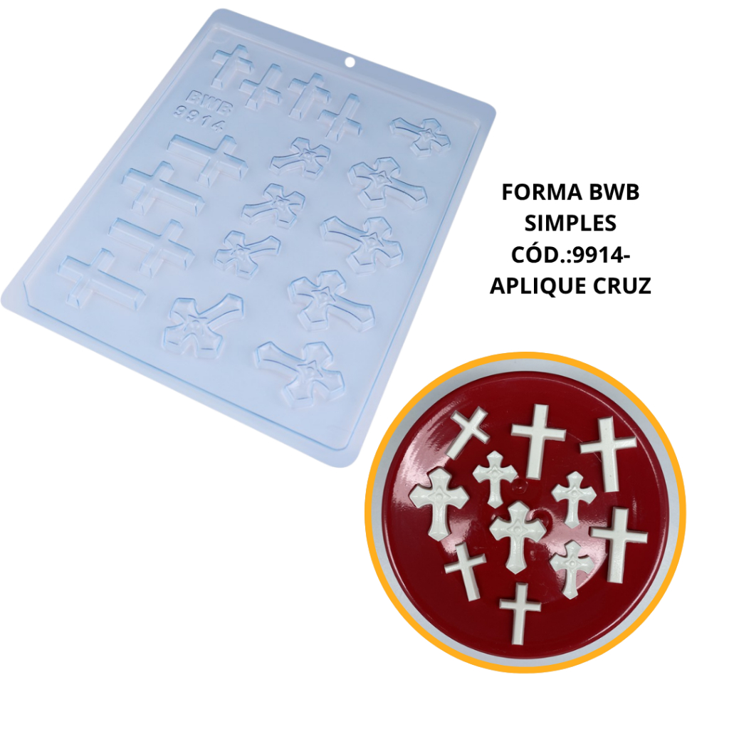 FORMA SIMPLES APLIQUE CRUZ COD.:9914 EM ACETATO BWB PARA BOMBOM DOCES DE CHOCOLATE, CONFEITARIA E DOCERIA. - Home & Living