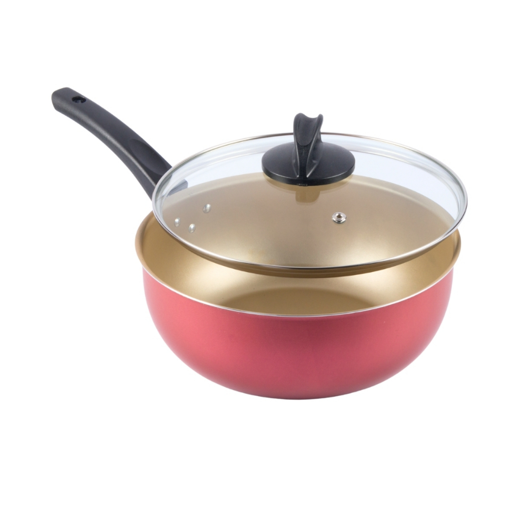 Frigideira Wok Antiaderente Tampa De Vidro 24Cm Cereja em Oferta na Shopee