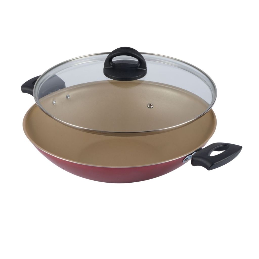 Frigideira Wok Antiaderente Tampa De Vidro 30Cm Cereja em Oferta na Shopee