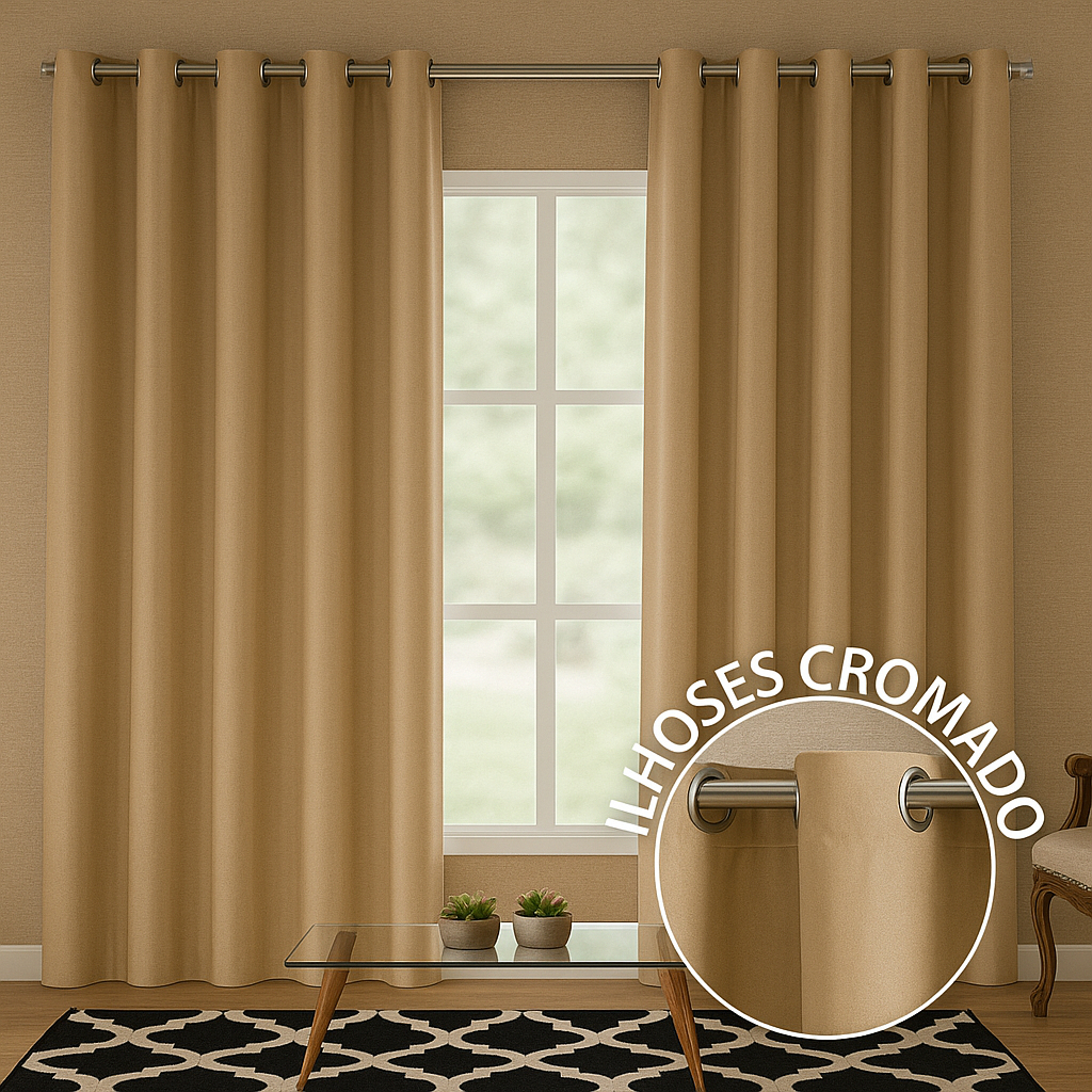 Cortina Blackout Tecido Premium | Fácil Instalação c/ Ilhós Cromado | Corta Luz e Decora Sala/Quarto