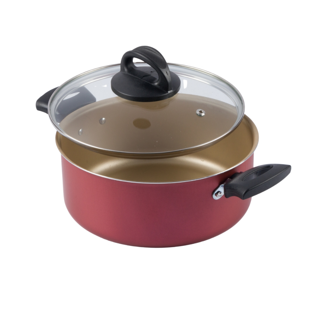 Caçarola Antiaderente Tampa Vidro 20Cm 2,5L Cereja Nacional