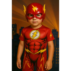 FANTASIA INFANTIL FLASH COM MÁSCARA DE PLÁSTICO PARA MENINOS ANIVERÁRIOS FESTAS CARNAVAL