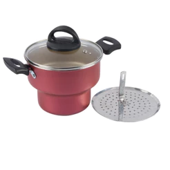 Cuscuzeira Antiaderente Tampa Vidro 16Cm Cereja Nacional