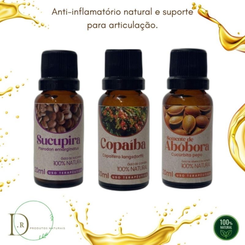 kit de óleo de Sucupira, Copaíba e Semente de abóbora 20ml 100% natural D///