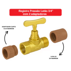Registro de Pressão Latão 3/4" com 2 Adaptadores LR Completo Modelo 1400