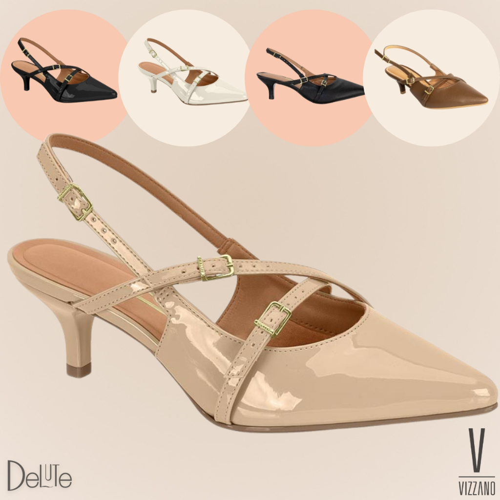 Sapato Scarpin Feminino Vizzano Slingback com Salto Baixo 6cm Confortável, Elegante e Versátil em Oferta na Shopee