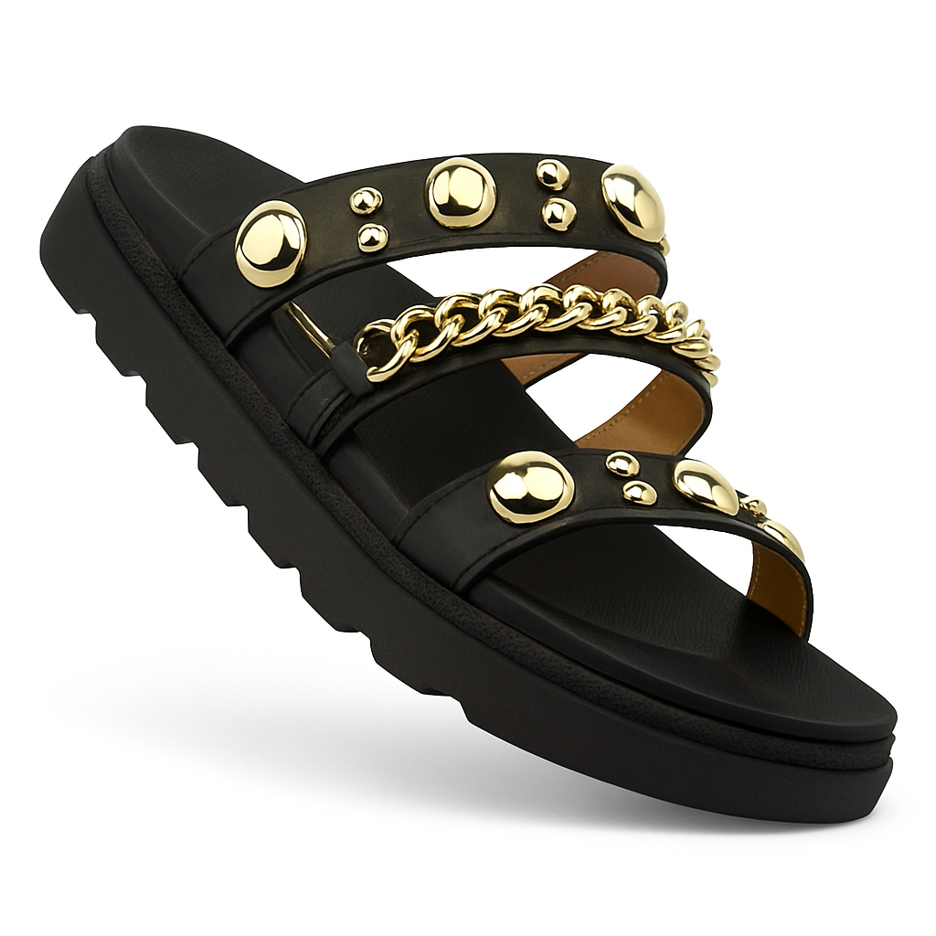 Sandália Vizzano Papete Feminina Tiras Tendência Moda 6510 Preto