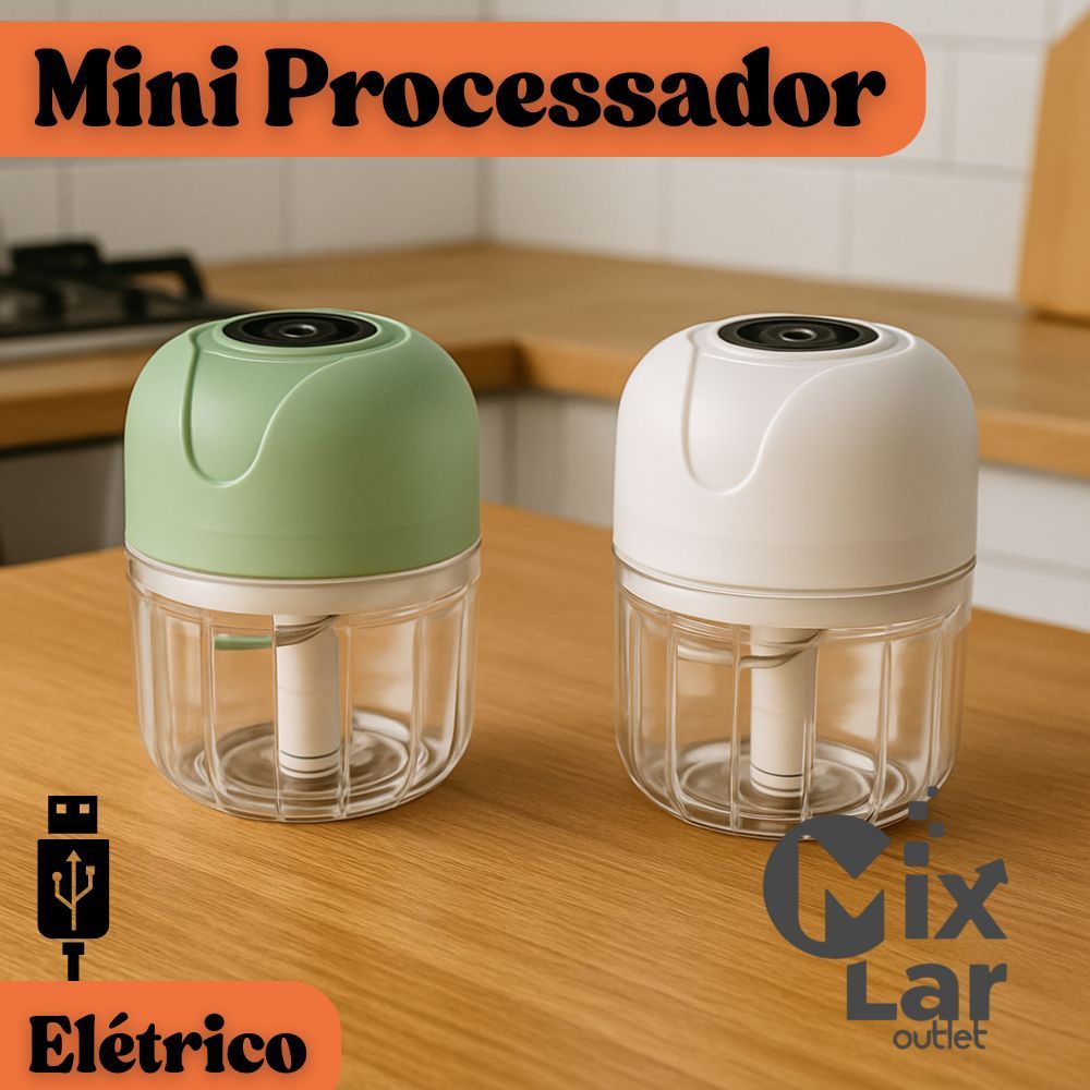 Mini Triturador/Processador Elétrico Moedor Carnes Legumes Vegetais Recarragavel USB 250ml