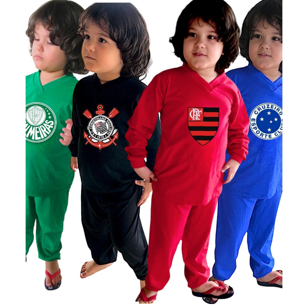 Pijama Infantil Menino Masculino Feminino Menina Longo Fantasia Dormir Futebol em Oferta na Shopee