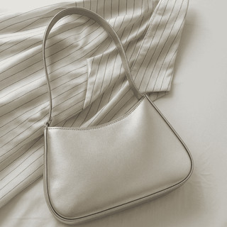 Bolsa Baguete de Ombro Feminina Metalizada Couro Casual Elegante Prata Dourado Promoção