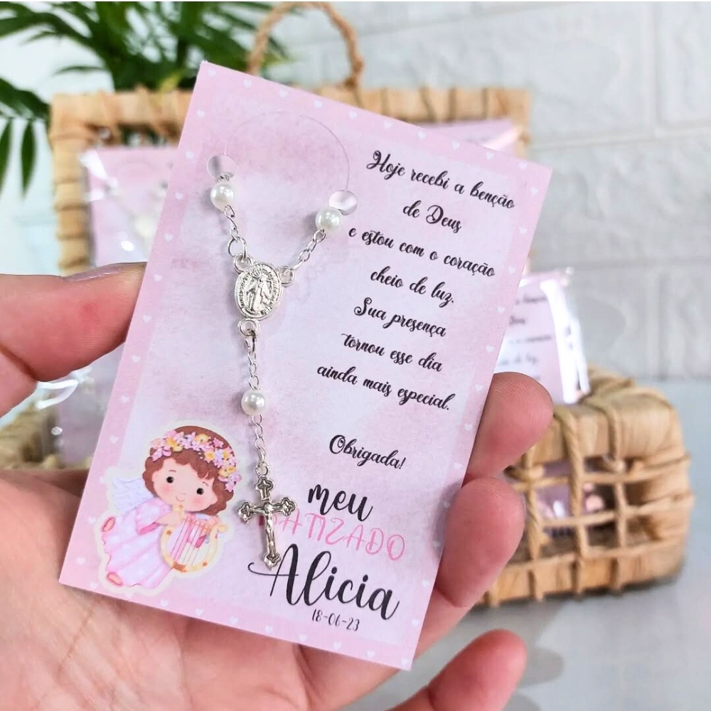 Card para Mini Terço • Lembrancinha de Batizado e Comunhão • Não Acompanha Terço • Menina ou Menino