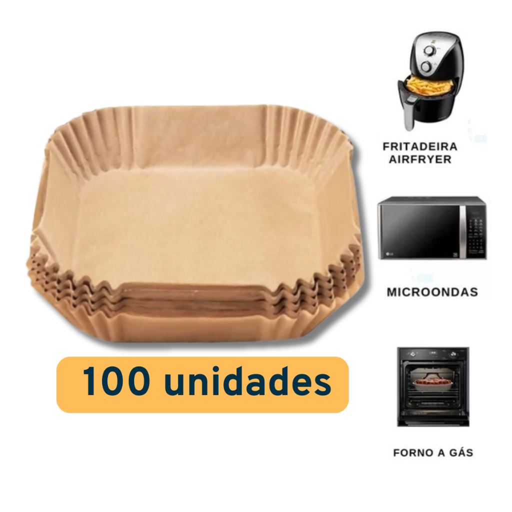 Imagem Kit 100 forma de airfryer descartavel antiaderente de papel cozinha quadrado fritadeira cozimento