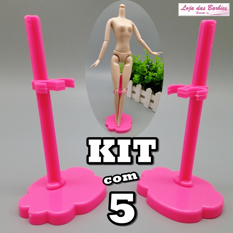 Kit 5 Suporte Para Bonecas Barbi Base Formato Flor Rosa Expositor Pedestal