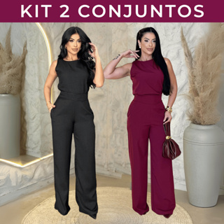 Kit C/ 2 Conjunto Feminino Elegante Calça Pantalona e Blusa Feminina Tendência Moda Social em Oferta na Shopee