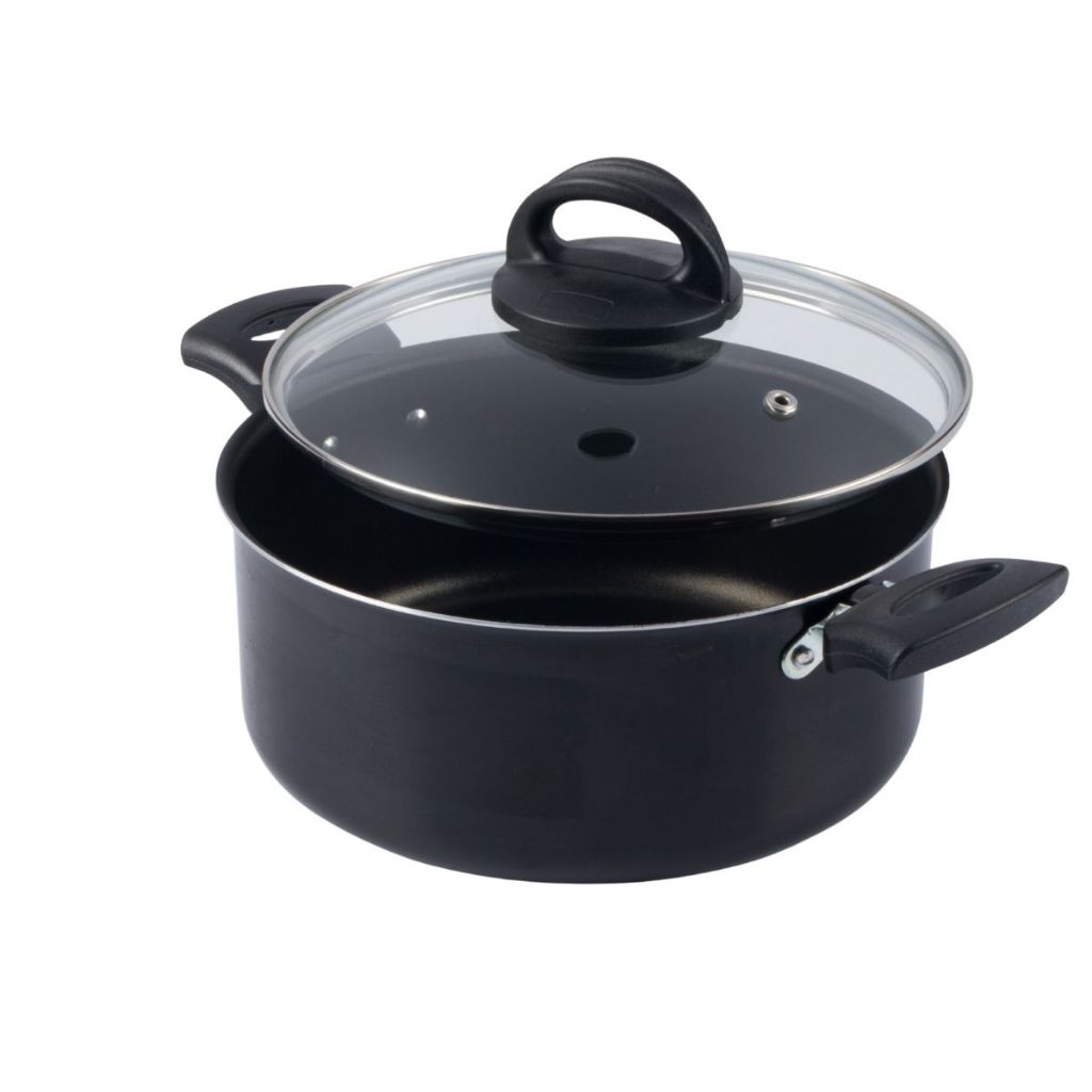 Caçarola Antiaderente Tampa Vidro 20Cm 2L Preto Nacional - Home & Living