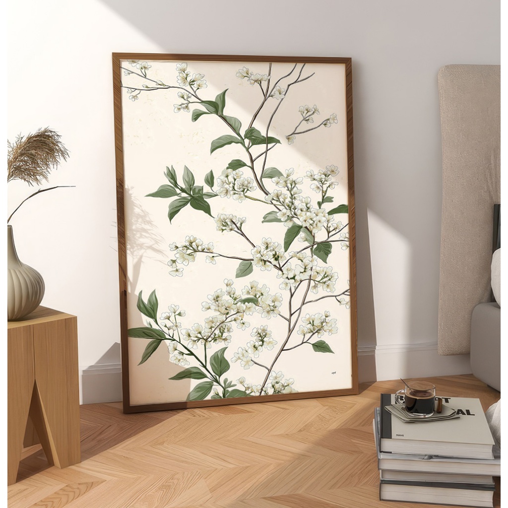 Quadro De Flores Brancas Botânico Com Moldura Quadro Decorativo Minimalista Quadro Grande Para Sala