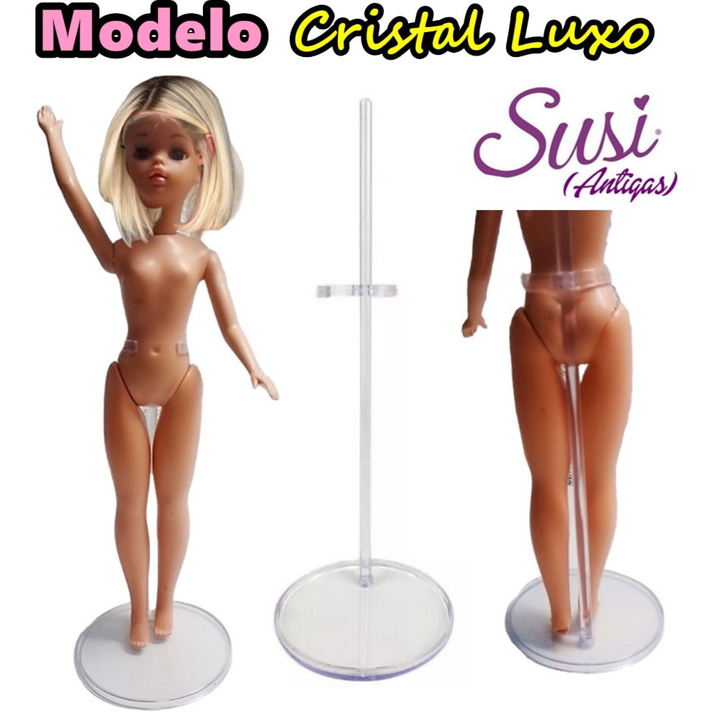 Suporte Luxo P/ Boneca Susi Antiga em Acrílico Cristal Resistente Sofisticado Requinte Para Exposição