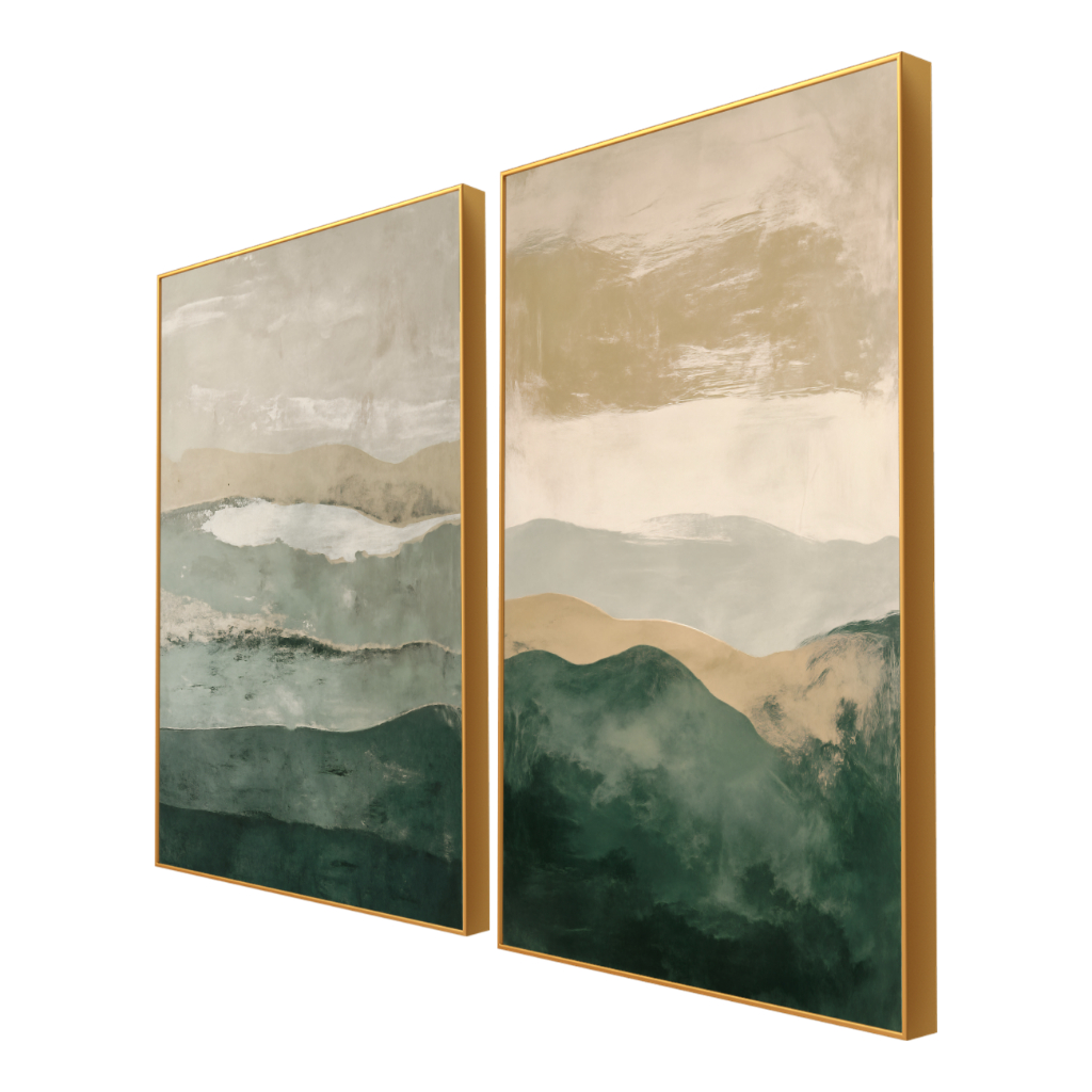 Kit 2 Quadros Decorativos 50x70 cm Moldura e Vidro Para Sala Grande Quarto Escritório Abstrato