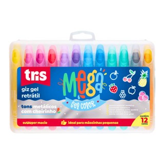 Giz Retrátil Gel com Cheirinho 12 Cores Vibrantes Tris Mega Color Super Macio em Oferta na Shopee