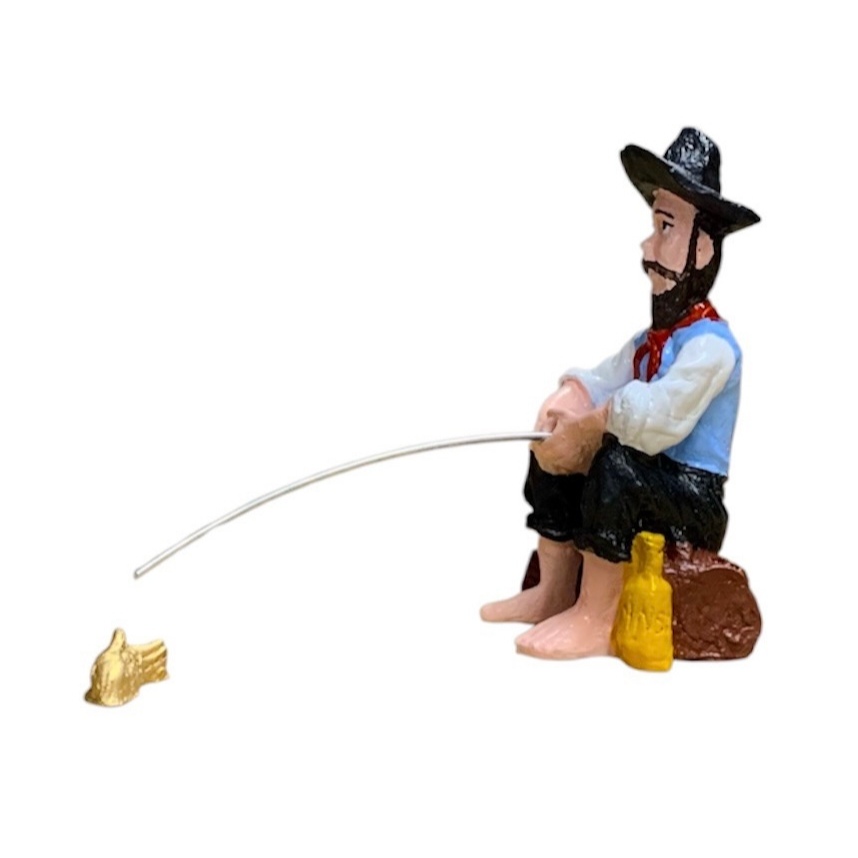 Pescador Gaúcho Enfeite de Terrário Tampa de Aquário Fonte Jardim Miniatura Em Resina 10cm