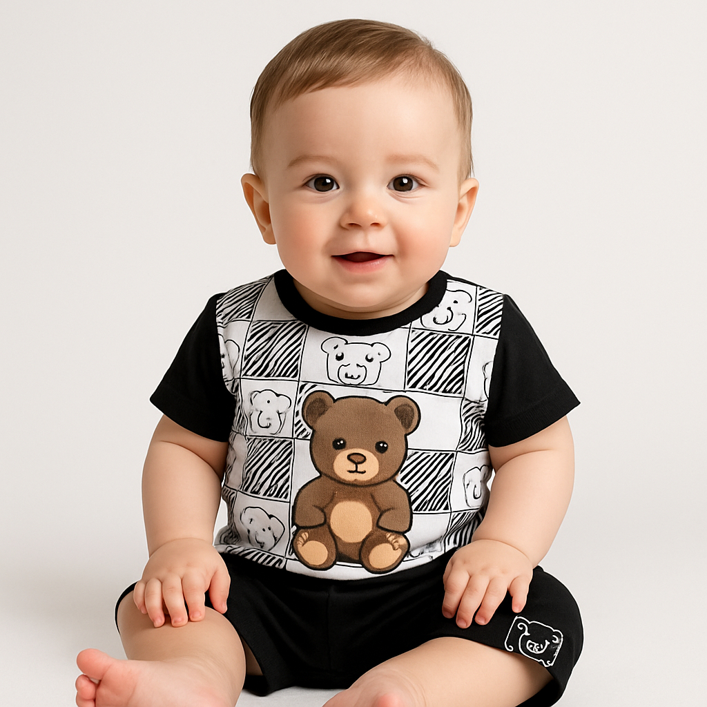 Conjunto Romper Bebe Menino Boyzinho Urso Ursinho Style Fashion Passeio 6 a 9 Meses em Oferta na Shopee