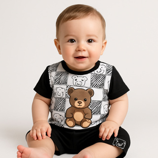 Conjunto Romper Bebe Menino Boyzinho Urso Ursinho Style Fashion Passeio 6 a 9 Meses em Oferta na Shopee
