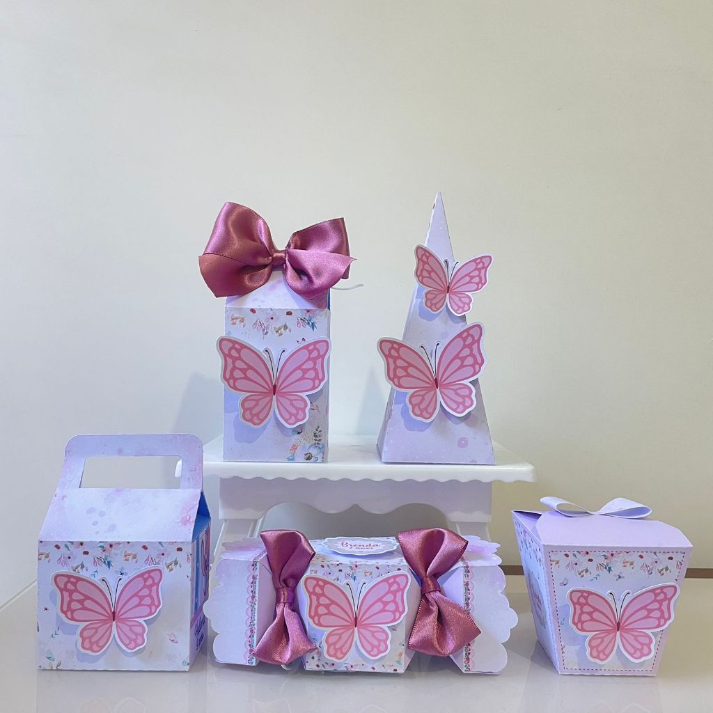 Kit Festa - 20 Lembrancinhas personalizada Jardim das Borboletas - Caixinhas Personalizadas