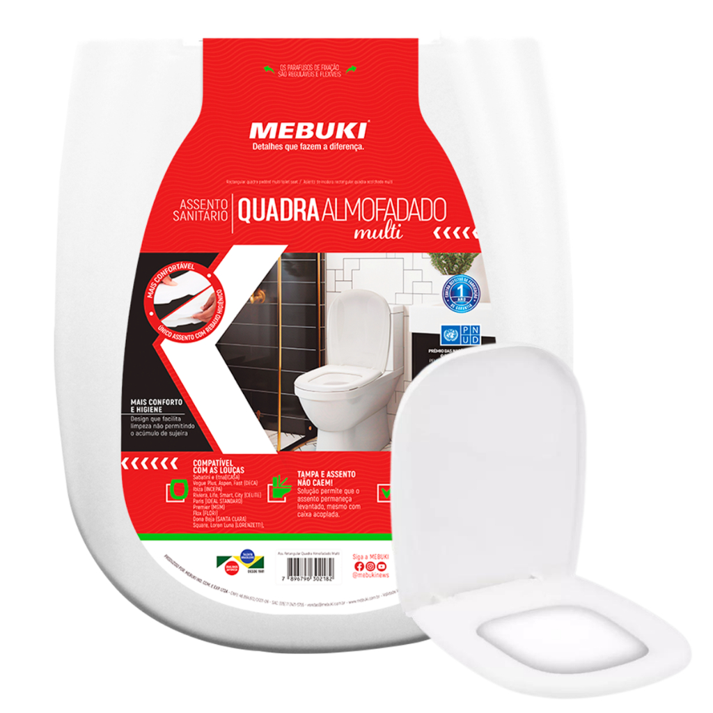 Assento Sanitário Almofadado Retangular Branco Vogue Plus Para Vaso Deca 1.6gpf 6.0lpf